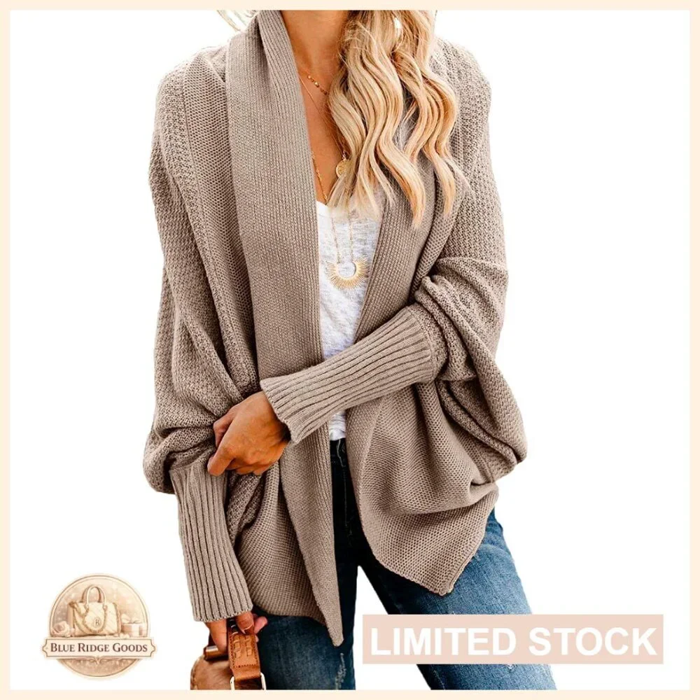 Oversized Chunky Knit Cardigan Sweater Batwing Sleeve Open Front Coat